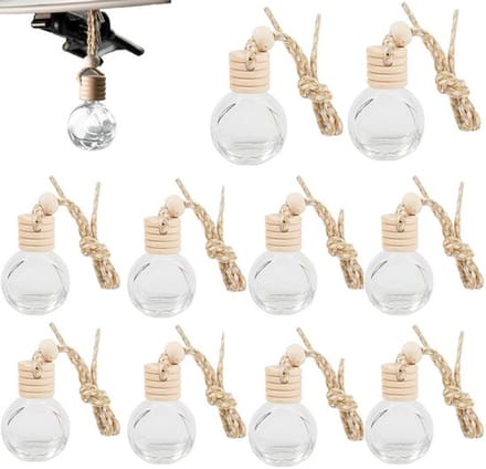 Auto-parfumfles Leeg - 10 Stuks - Navulbaar - Houten Diffuser - Robuust Materiaal - Transparant Glasontwerp - Luchtverfrisser