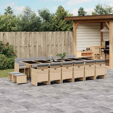 vidaXL - 17-delige - Tuinset - met - kussens - poly - rattan - gemengd - beige