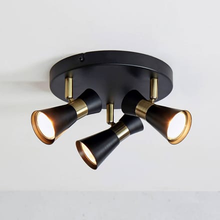 Markslöjd plafondlamp Folie, 3-lamps, zwart/messing