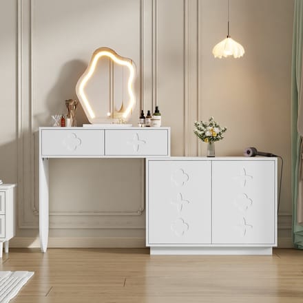 Sweiko Kaptafel - met LED-spiegel - 2 lades - Opbergkast - 160 x 40 x 132 cm - Wit