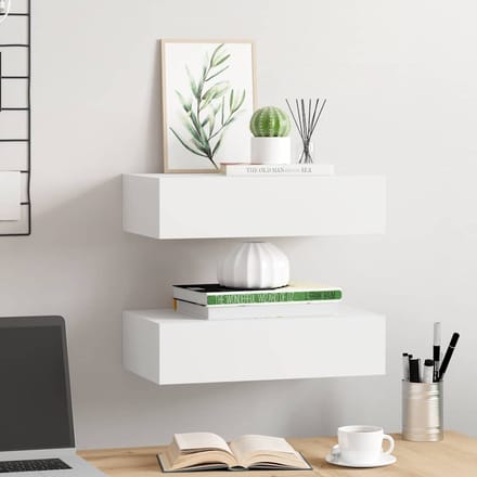 vidaXL - Wandschappen - 2 - st - met - lade - 40x23,5x10 - cm - MDF - wit