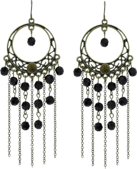 Behave - Dames oorhangers goudkleur zwart boho statement 10 cm