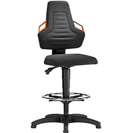 Werkstoel, glijders + voetenring, Supertec zwart, handgrepen oranje
