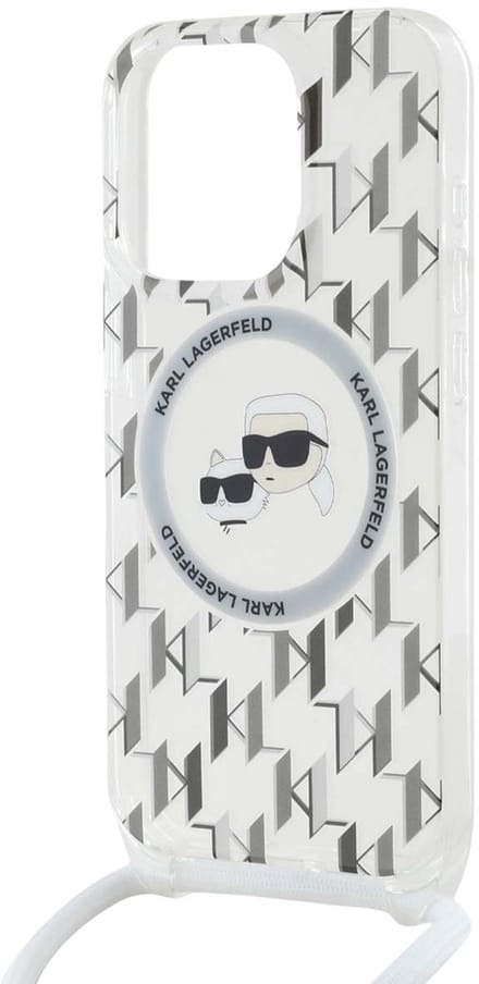 MagSafe hoesje voor Apple iPhone 15 Pro Max, Karl Lagerfeld, IML Crossbody Monogram Karl & Choupette's Heads, Transparant