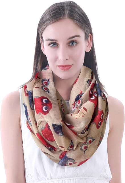 Dames Lussjaal met Uilenprint - Beige - Eén Maat