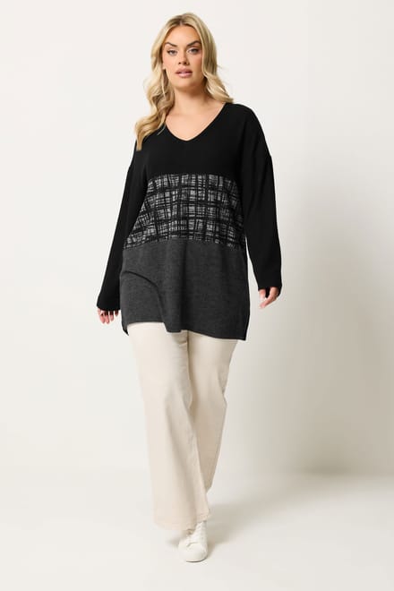 Yours Zwarte Zachte Kleurenblok Top Size 58-60