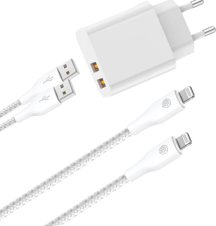 Oplader usb A geschikt voor iPhone / iPad / iPod + Lange lightning kabel 3 meter - Oplader geschikt voor iPhone 14 / 13 / 12 / 11