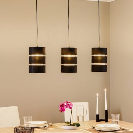 Lindby - hanglamp - 3lichts - Stof, metaal - H: 28 cm - E27 - zwart, goud