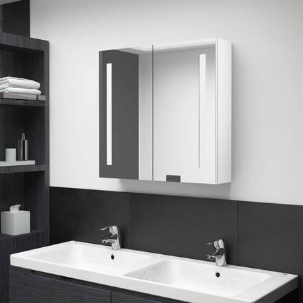 vidaXL - Badkamerkast - met - spiegel - en - LED - 62x14x60 - cm - glanzend - wit