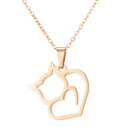 Gading® dames ketting met kat hanger-goudkleurig -43cm-RVS ketting
