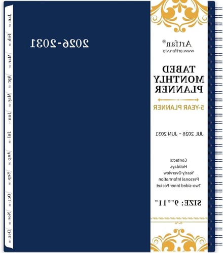 Maandplanner 5 Jaar - Kalender Planner - Planning Maken - Met Tabs - 9x11 Inch - Marineblauw