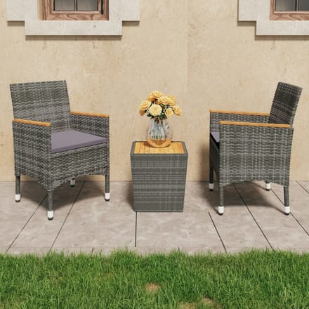 vidaXL - 3-delige - Bistroset - poly - rattan - en - acaciahout - grijs