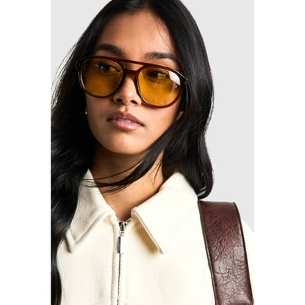 boohoo Dames Oranje Lenzen Retro Aviator Zonnebril | Brown