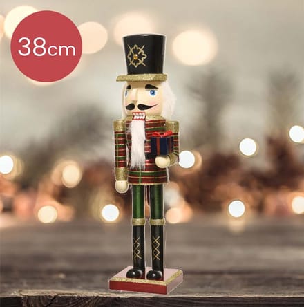 Notenkraker groen rood met cadeautje - 38CM