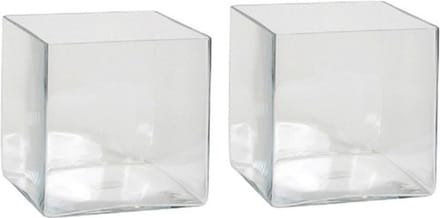Mica Decorations Vaas - 2x - vierkant - transparant - glas - 20 cm - Accubak - Glazen vazen - Woonaccessoires