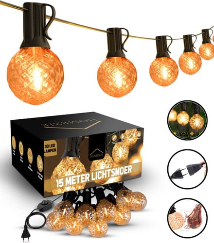Homezie® Lichtsnoer 15 meter met 30 LED bulbs | Inclusief dimmer | Warm wit | Koppelbaar & Dimbaar