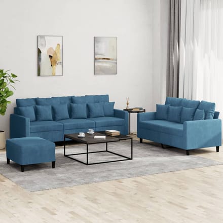 vidaXL - 3-delige - Loungeset - met - kussens - fluweel - blauw
