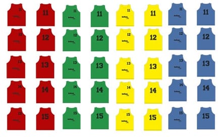 Set van 5 Softee-trainingsvesten, genummerd van 11 tot 15 Amarillo Flúor JUNIOR