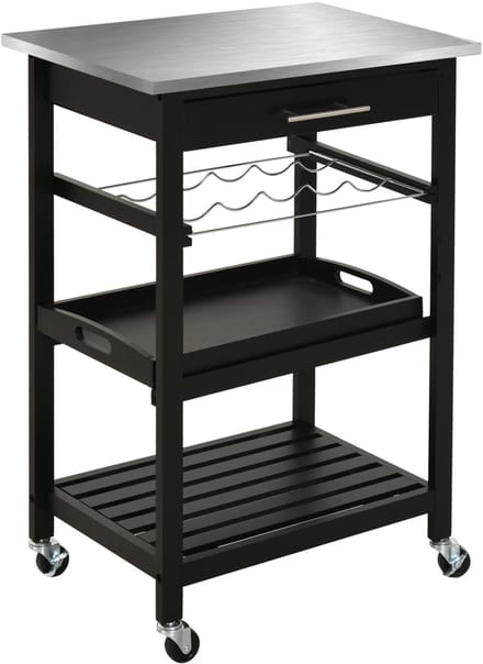 HOMCOM-Keukenkar-massief grenenhout-60x40x85cm-Zwart
