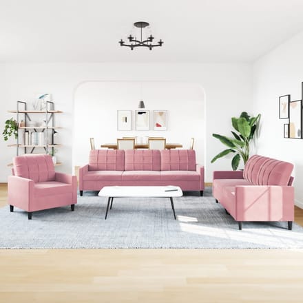 vidaXL - 3-delige - Loungeset - met - kussens - fluweel - roze