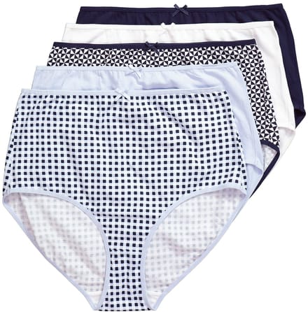 Ulla Popken - Dames - Maxi slips set van 5 met patroon/effen - Lichtblauw - Maat 50+
