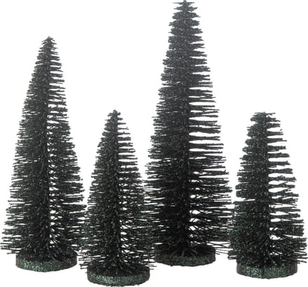 J-Line decoratie Kerstboom Glitter - kunststof - donkergroen - doos van 4