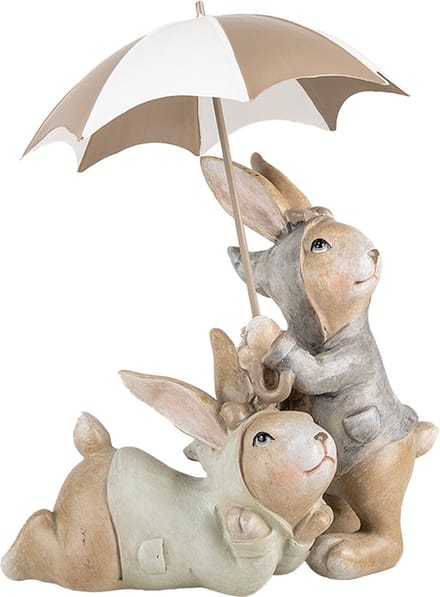 Clayre & Eef Decoratie Beeld Konijnen 19x16x23 cm Beige Kunststof