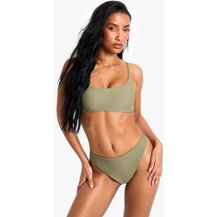 boohoo Dames Petite Swimwear Essentials Crop Bikini Top | Kaki | Maat: 38