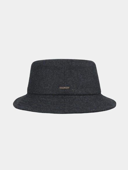 Bink - Wollen visgraat bucket hoed - Marine blauw