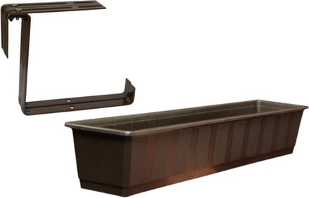 Kunststof plantenbak bruin rechthoekig 80 cm met 2 verstelbare railing beugels