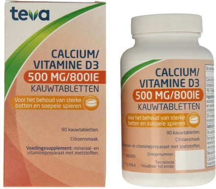 Teva Calcium / vitamine D 500mg / 800IE 90 Kauwtabletten