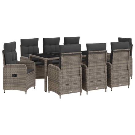 vidaXL - Buiten - Eettafel - Set - 9 - st - Lichtgrijs - en - Donkergrijs - poly - rattan