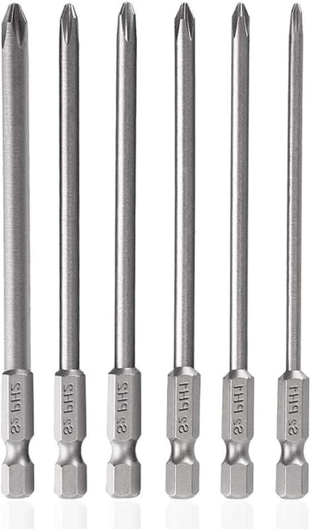 Set van 6 stuks 150mm lange Phillips schroevendraaier bits van S2 staal met magnetische hex shank voor PH1 PH2 toepassingen