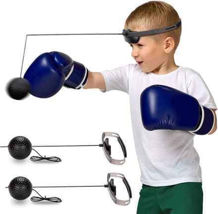 Boks Reflexbal - Reactiebal Set - Training Coördinatie - Twee Moeilijkheidsgraden - 2 Ballen 2 Hoofdbanden - Zwart