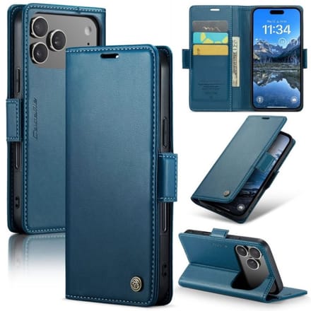CaseMe Wallet Case met RFID Bescherming Kaarthouder en Magneetsluiting voor Apple iPhone 17 Pro _ Blauw