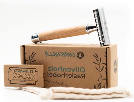 Veiligheidsscheermes - Zero Waste Scheermes - Duurzaam Scheren - Handvat van Olijfhout - 10 Scheermesjes - Houtkleur