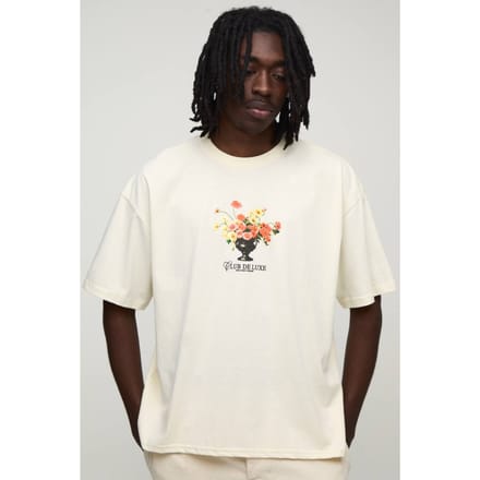 Ecru Oversized Boxy T-shirt Met Micro Bloemenprint | Size Small