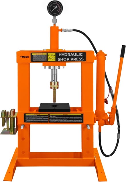 Werkplaatspers met manometer - oranje - 10 ton - 8 mandrils