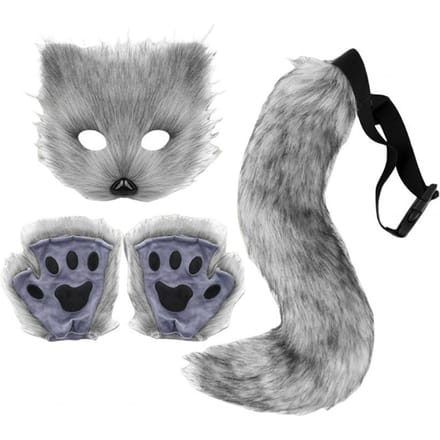 1 Ensemble Cosplay Queue de Renard Artificielle Mitaines Masque Ensemble Doux Pelucheux Circonférence de Taille Réglable Performance Antidérapante Club Da Utilisation Pratique gris