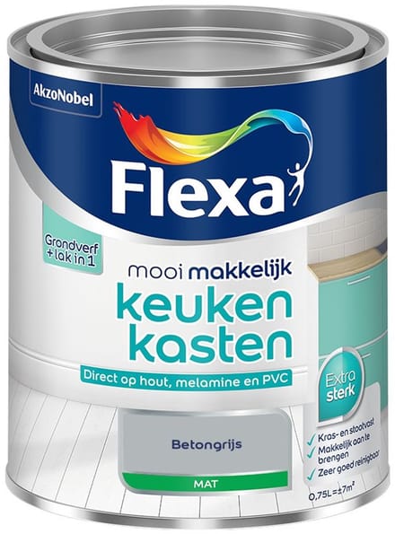 Flexa - Mooi Makkelijk Keukenkasten Mat - Betongrijs - Mengverf - 750 Ml