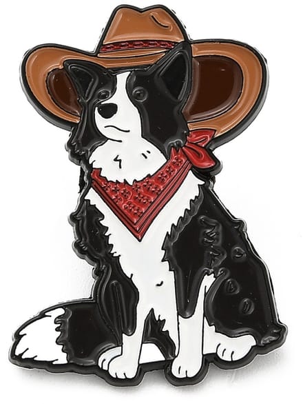 Pin hond, cowboy, bordercollie, wildwest, broche, kledingspeld
