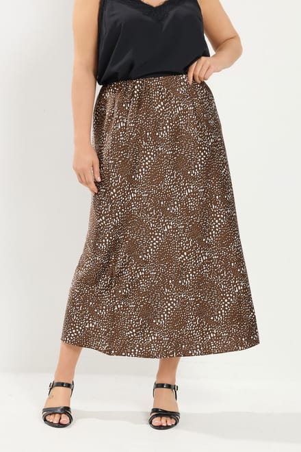Yours Satijnen Rok Met Hertenprint In Chocoladebruin Size 48