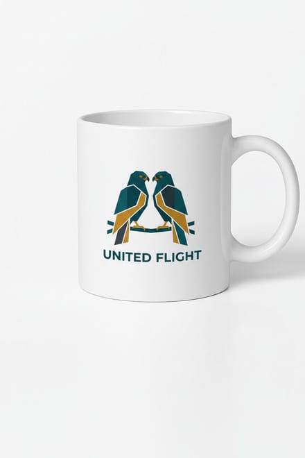 United Flight Mok | Stijlvol Geometrisch Vogelpaar Design | Uniek Cadeau