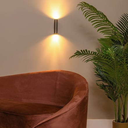 Lucide Wandspot Dupla, roestkleurig, hoogte 18 cm, metaal, 2-lamps.