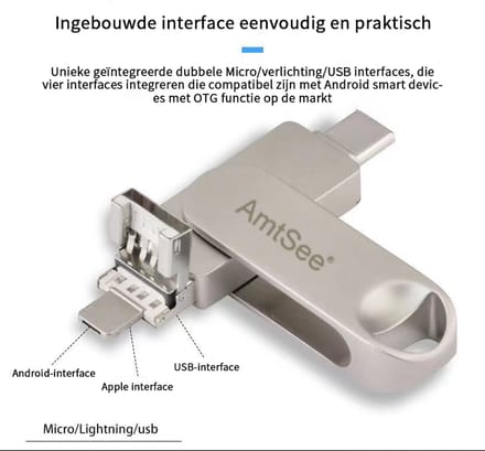 AmtSee®--USB Stick 128GB 4 in 1 - Flashdrive geschikt voor iPhone / iOS / Android 128GB - Flash Drive 4 in 1
