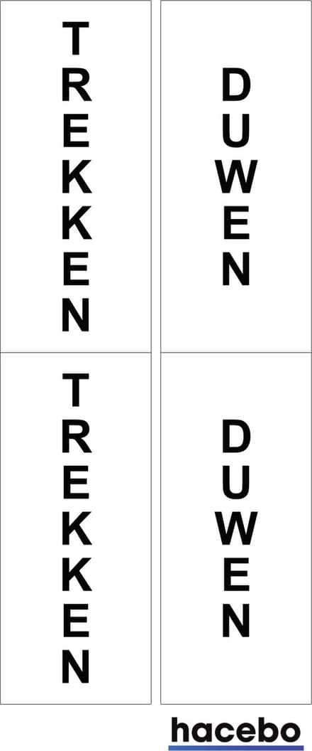 Deursticker Set Duwen Trekken Verticaal - 7x3 cm - Set van 4 stuks - Wit met zwarte tekst - Push en Pull - UV en Waterproof