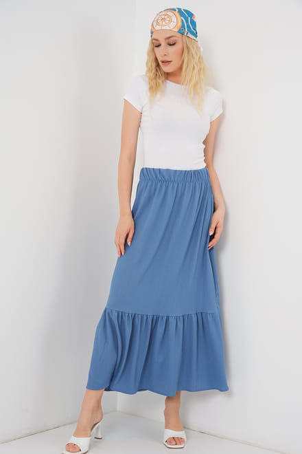 Gestructureerde Maxi Breirok met Elastische Taille