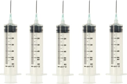 5x injectiespuit met naald 60ml Lijm