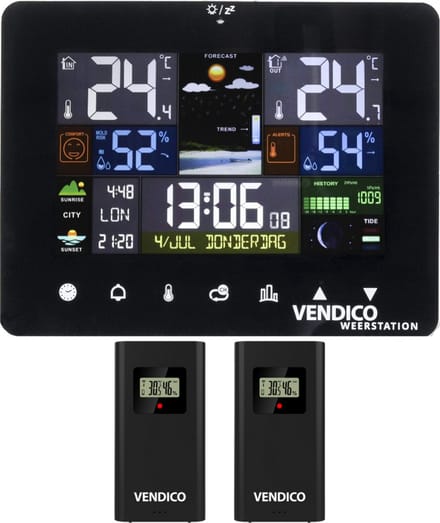 Vendico Weerstation – Draadloos - Binnen & Buiten - Inclusief 2 sensoren
