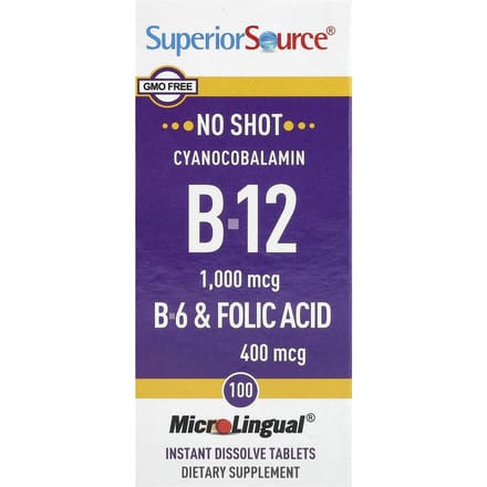 Cyanocobalamine B-12, B-6 en Foliumzuur, Direct Oplossend Microlinguaal 100 Tabletten